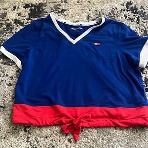 Tommy Hilfiger Women's Blue/Red Shirt - Size XL - Nautical Vibes
